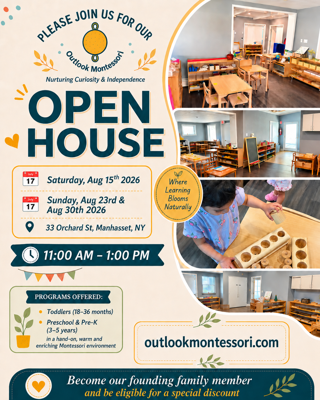 Outlook Montessori Open House Flyer — August 2026